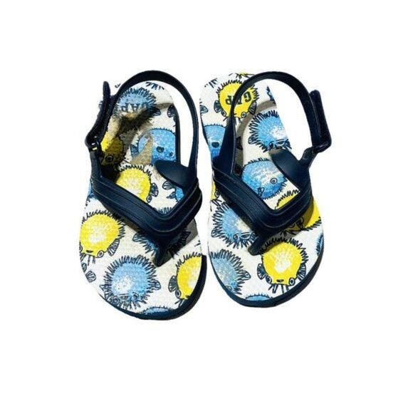 GAP puffer fish rubber sandals blue yellow - Picture 1 of 3